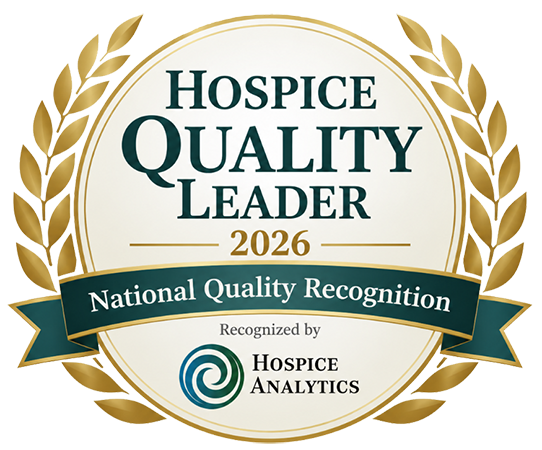 Hospice Quality Leader 2026. National Quality Recognition. Recognized by Hospice Analytics